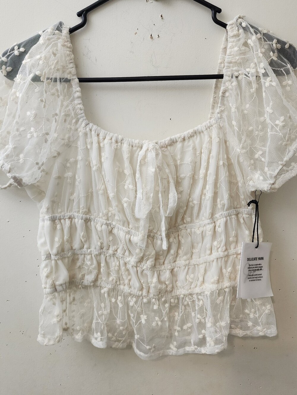 Japna NWT Ivory Lace Top M Peasant Cottagecore Boho Coquette Smocked Fairy
